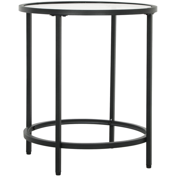 Round side table with glass top & metal frame Ø48x547cm Black