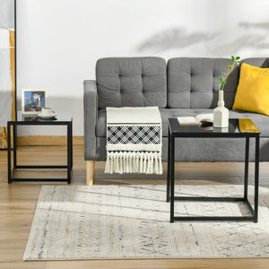 Beistelltisch-Set 2er Couchtisch mit Glastischplatte Schwarz