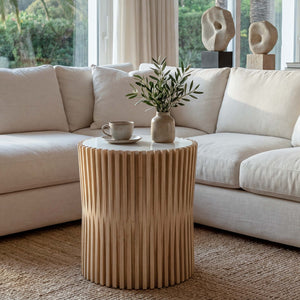 Beistelltisch Couchtisch Loungetisch Tanne Holz Ø51cm natur-weiss