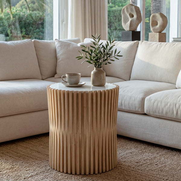 Beistelltisch Couchtisch Loungetisch Tanne Holz Ø51cm natur-weiss