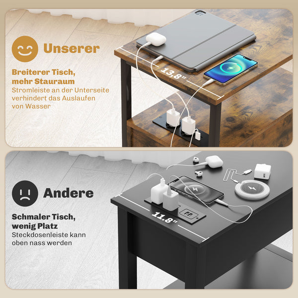 Beistelltisch mit USB Steckdosen und Schubladen für Wohnzimmer