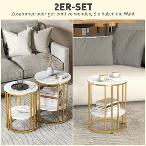 Beistelltische 2er Set Marmoroptik mit Stauraum und Metallgestell