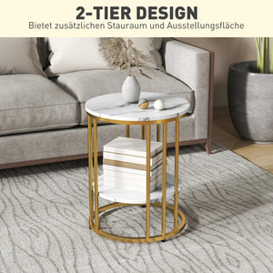 Beistelltische 2er Set Marmoroptik mit Stauraum und Metallgestell