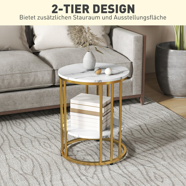 Beistelltische 2er Set Marmoroptik mit Stauraum und Metallgestell