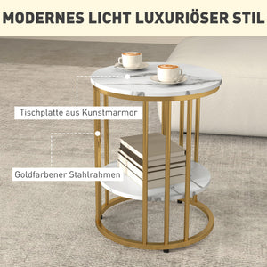 Beistelltische 2er Set Marmoroptik mit Stauraum und Metallgestell