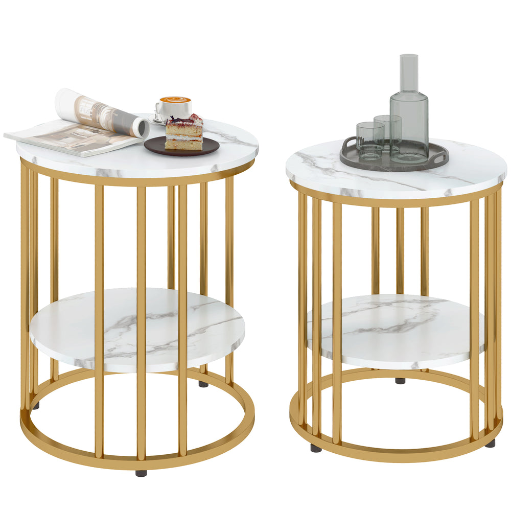 Beistelltische 2er Set Marmoroptik mit Stauraum und Metallgestell