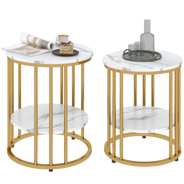 Beistelltische 2er Set Marmoroptik mit Stauraum und Metallgestell