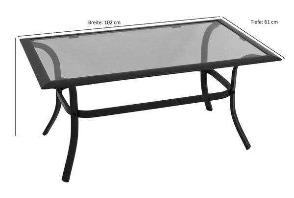 Beistelltisch ZAGREB 102x61cm, Stahl schwarz + Glas grau getönt