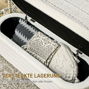 Bettbank mit Stauraum Teddy-Fleece cremeweiss