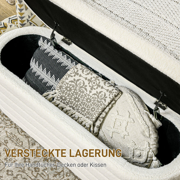 Bettbank mit Stauraum Teddy-Fleece cremeweiss