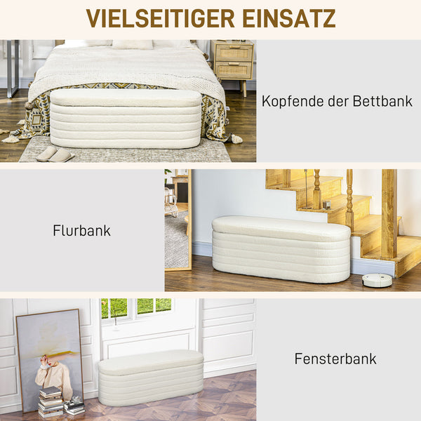 Bettbank mit Stauraum Teddy-Fleece cremeweiss