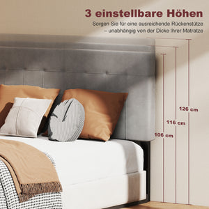 Bettkopfteil höhenverstellbar für Schlafzimmer 140cm Samtoptik grau
