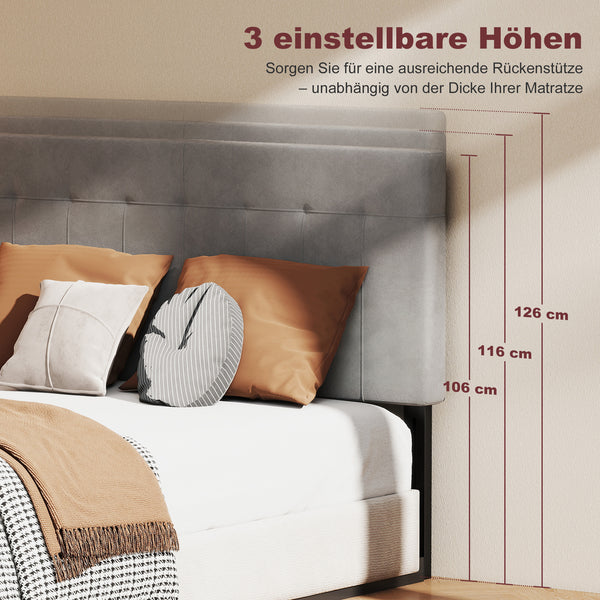 Bettkopfteil höhenverstellbar für Schlafzimmer 140cm Samtoptik grau