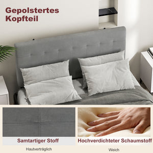 Bettkopfteil höhenverstellbar für Schlafzimmer 140cm Samtoptik grau