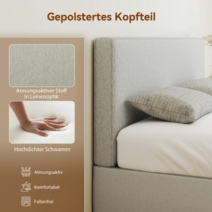 Kopfteil Bett wandmontiert gepolstert Stoff cremeweiss