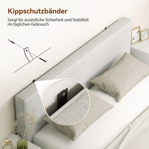 Kopfteil Bett wandmontiert gepolstert Stoff cremeweiss