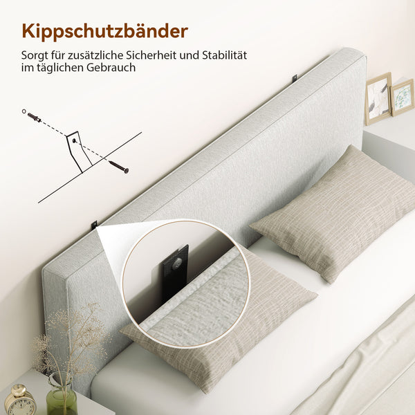 Kopfteil Bett wandmontiert gepolstert Stoff cremeweiss