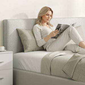 Kopfteil Bett wandmontiert gepolstert Stoff cremeweiss