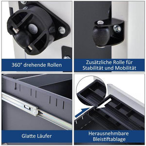 Rollcontainer mobiler Aktenschrank mit 3 Schubladen weiss