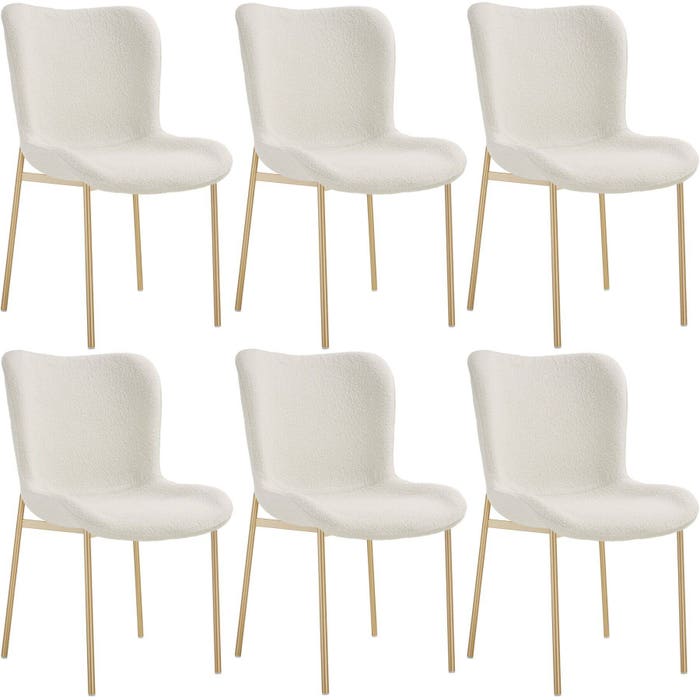 Ensemble de 6 chaises rembourrées Tessa Bouclé blanc/or