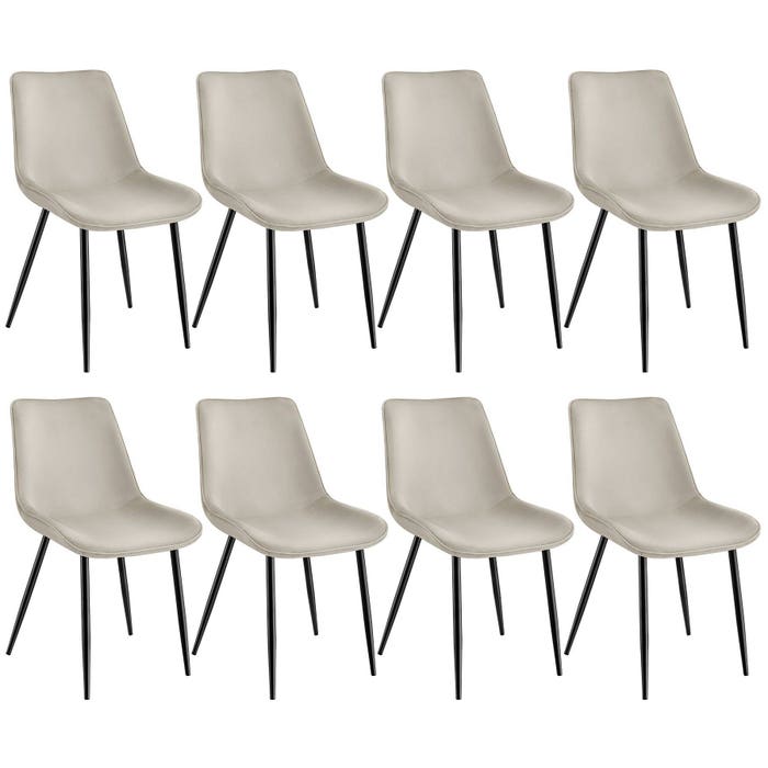 Ensemble de 8 chaises Monroe, aspect velours, crème