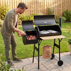 Holzkohlegrill Smoker 2in1 mit Thermometer schwarz