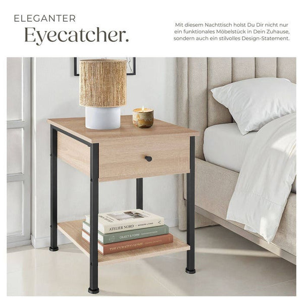 Nachttisch Bradford 40x40x55,5cm Industrial Holz hell, Eiche Sonoma