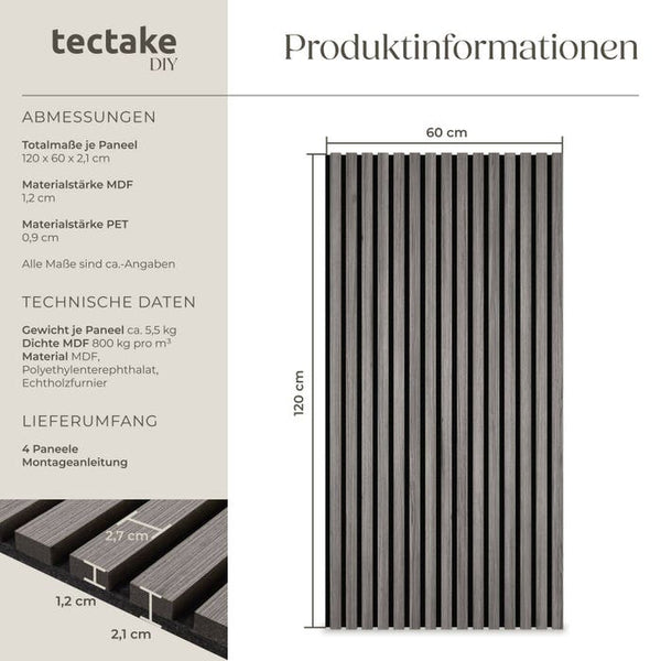 Sonic Wall Holzoptik in Eiche hellgrau 4er Set Eiche hellgrau 4er Set