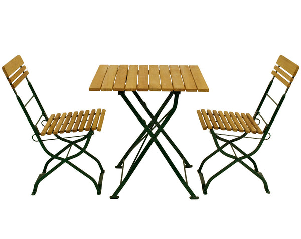 Biergarten Sitzgruppe - Garnitur MÜNCHEN 3-teilig, Flachstahl grün + Robinie