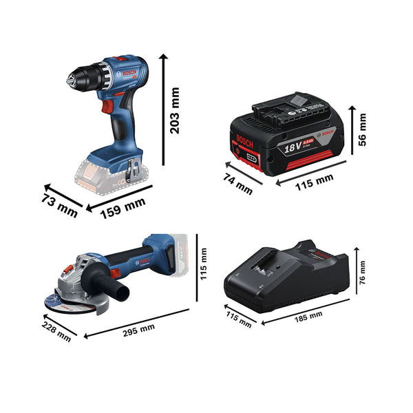 Bosch 2 Tool Kit 18V GSR+GWS+2x4.0Ah+GAL 0.615.A50.07N