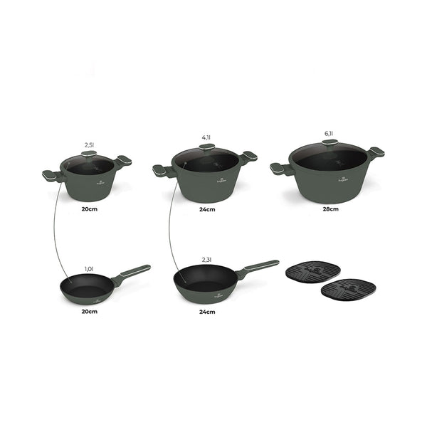 Berlinger Haus 10-teiliges Kochgeschirr-Set Matte Green Collection 2.0