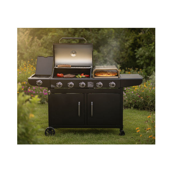 Multifunktions-Gasgrill mit 6 Brennern inkl. Pizza Ofen Plattengrill & Seitenbrenner
