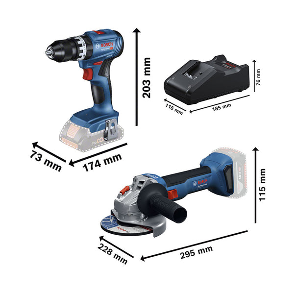 Bosch 2 Tool Kit GSB 18V-45 + GWS 18V-8 + 2xGBA 4.0 Ah + GAL 18V-40 + Werkzeugtasche 0.615.V00.01Y