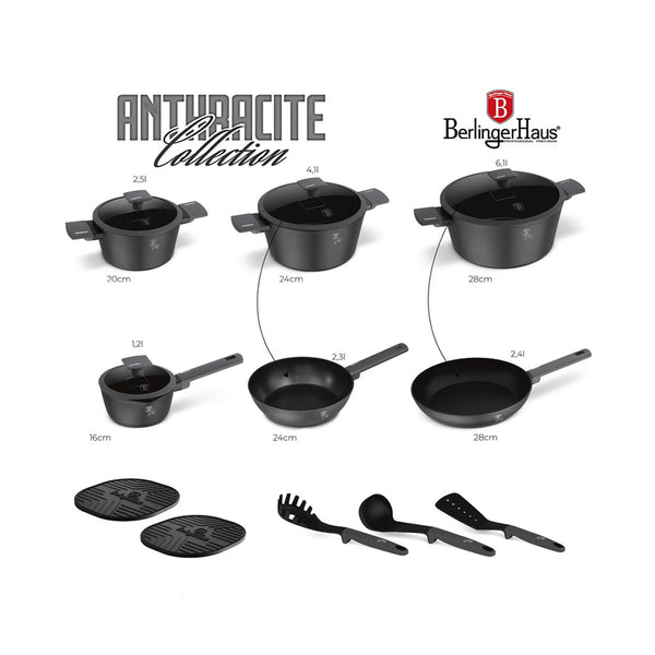 Berlinger Haus 15-teiliges Kochgeschirr-Set matt Anthracite Collection 2.0