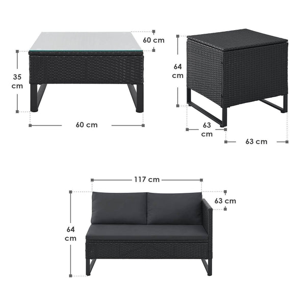 Modulare Polyrattan Lounge Santorini Schwarz