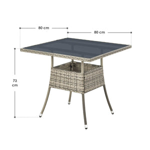 Eckiger Polyrattan Gartentisch Yoro 80x80 cm Grau