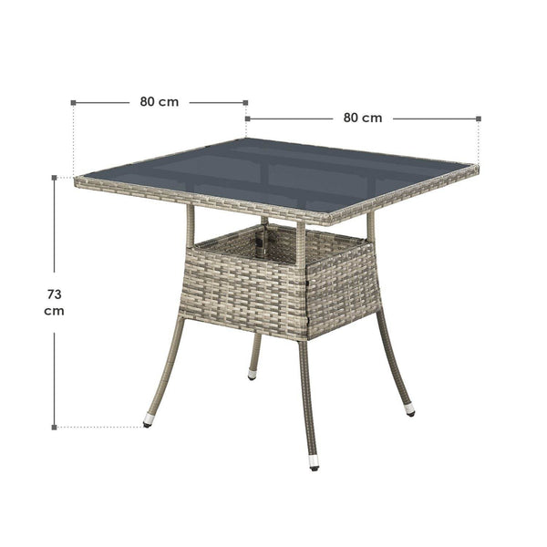 Eckiger Polyrattan Gartentisch Yoro 80x80 cm Grau