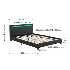LED Polsterbett Paris 140 x 200 cm Lattenrost schwarz