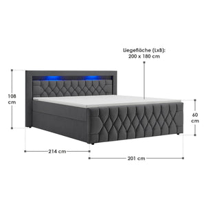 Boxspringbett Leona 180x200 cm - Grau