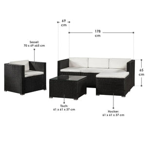 4-teilig Polyrattan Lounge Sitzgarnitur Punta Cana L schwarz
