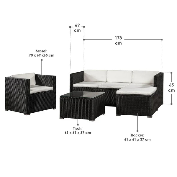 4-teilig Polyrattan Lounge Sitzgarnitur Punta Cana L schwarz