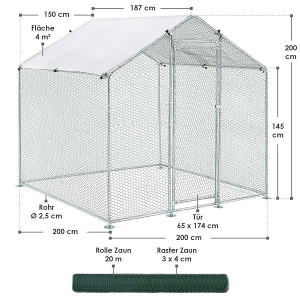 Freilaufgehege HLS25T 2x2x2 m für Hühner