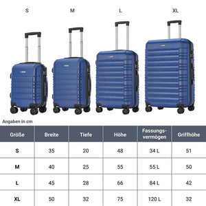 Hartschalen Kofferset Rom - Blau 4-teiliges Set mit schlagfester ABS-Hartschale und 360° Rollen