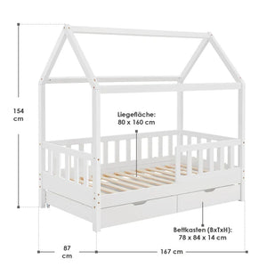 Kinderbett Marli 80 x 160 cm mit Bettkasten und Lattenrost Weiss