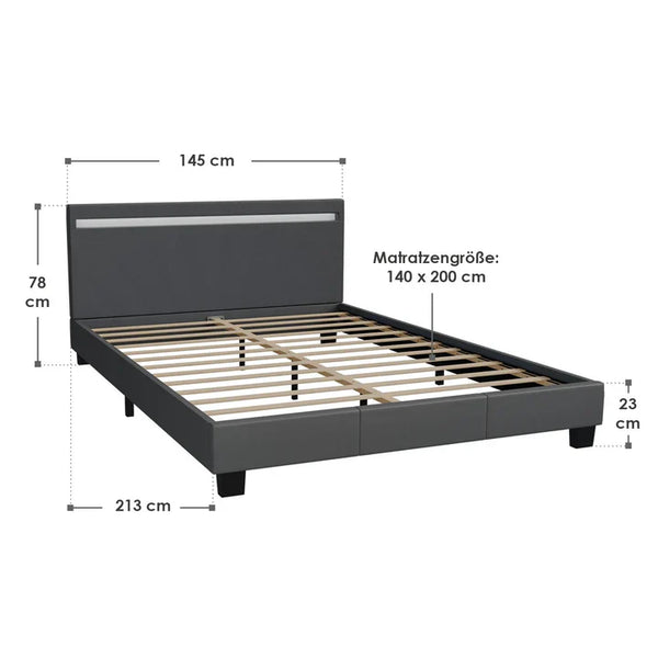 LED Polsterbett Paris 140x200 cm mit Lattenrost Dunkelgrau