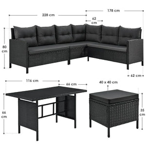 Polyrattan Lounge Manacor Gartenmöbel-Set Schwarz/Grau