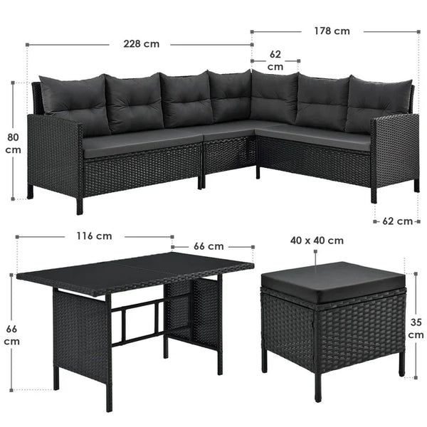 Polyrattan Lounge Manacor Gartenmöbel-Set Schwarz/Grau