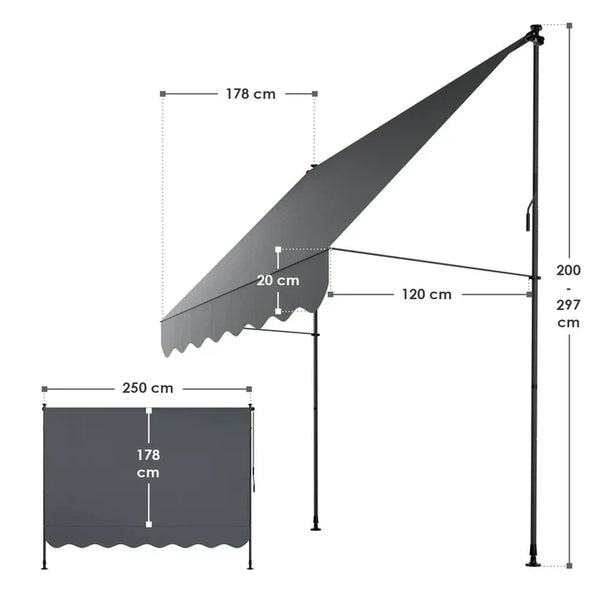 Klemmmarkise Kapstadt 250x120 cm Grau