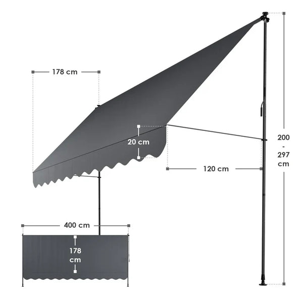 Klemmmarkise Kapstadt 400x120 cm Grau