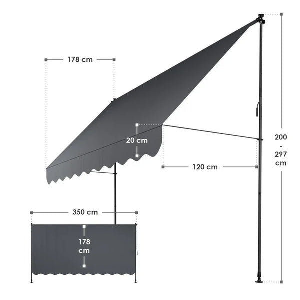 Klemmmarkise Kapstadt 350x120 cm Grau